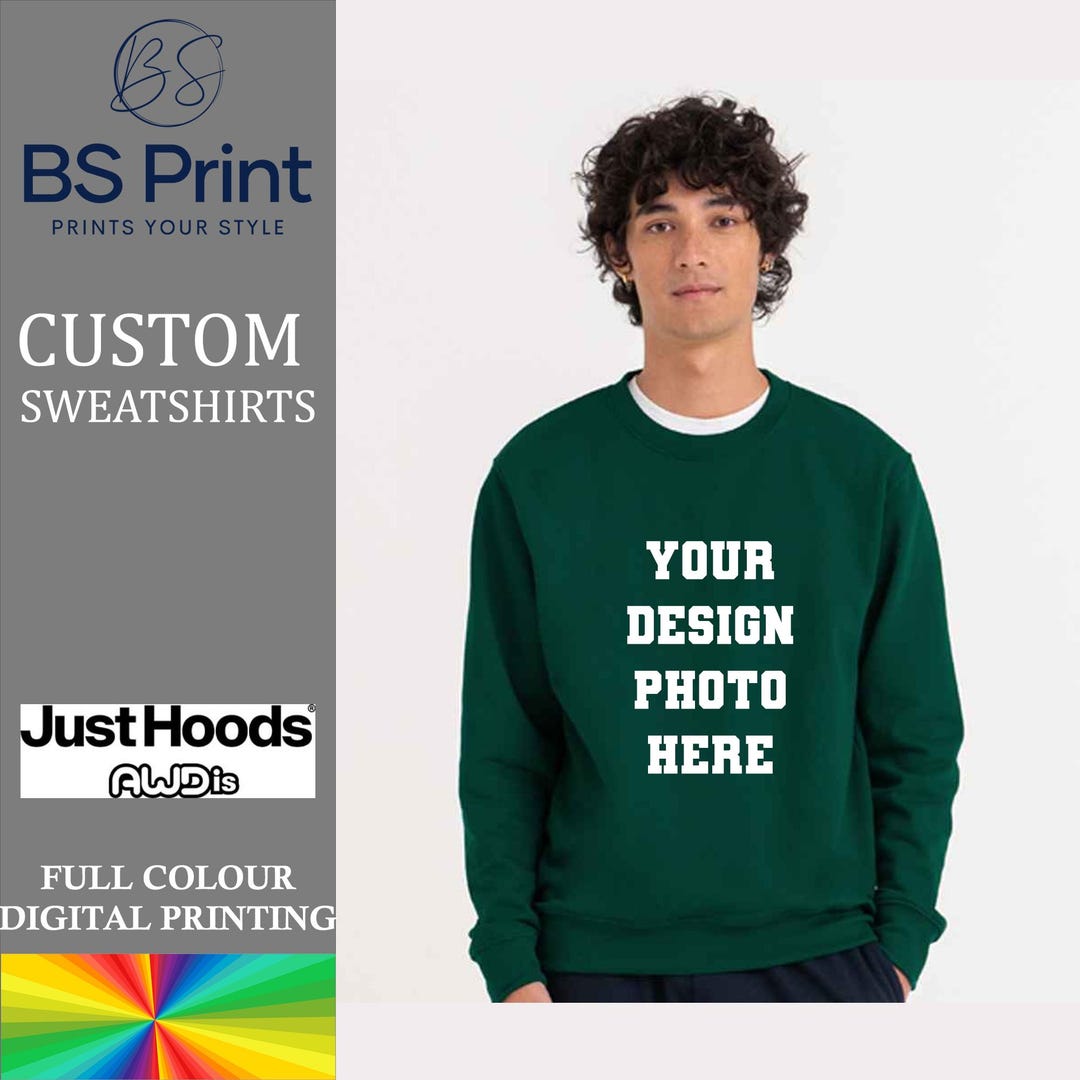 Custom Printed Sweatshirt, Personalised Unisex Sweatshirt With Logo ...