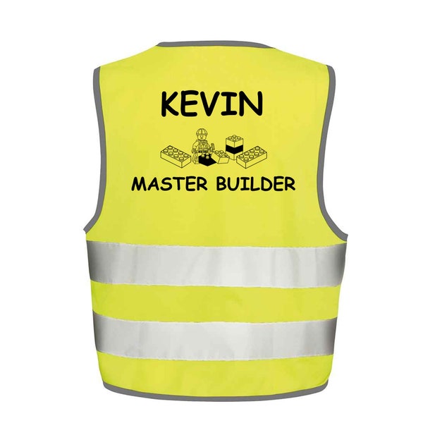 Master Builder Hi Vis Vest, Kids Personalized Hi Vis Vest, Building Bricks Hi Vis, Visibility Waistcoat,