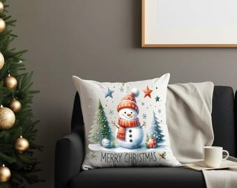 クリスマスクッションカバー雪だるまスノーマンインテリア小物可愛いイラスト人気冬 クリスマスクッションカバー雪だるまスノーマンインテリア小物可愛い