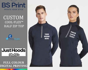 Custom Moister Wicking Gym Top, Cool-Flex Half Zip Top Shirt,  Long Sleeve Polyester Tshirt,  Sports Shirt, Personalised Gym Tee