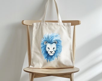 Blue Lion Tote Bag, Cotton Tote Bag, Distressed Lion Illustration Tote Bag, Birthday Gift Bag, Bag For Life