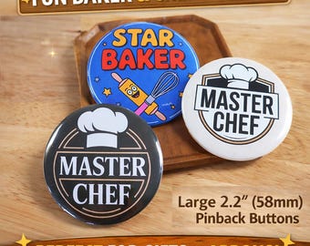 Badgespelden Star Baker & Meesterkok | Grote button 2,2" (58 mm) | Bakcadeau | Chef-kokbadge | Schortspeld | Bakkenbadge voor kinderen
