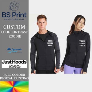 Benutzerdefinierte coole Kontrast Zoodie, personalisierte Zip Up Gym Top, Individuell bedruckter Reißverschluss Hoodie für Sportbekleidung