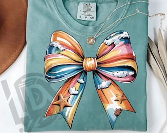 Seashell Bow Png, Coquette Bow Png, Beach Png, Summer Png for Shirt, Seashell Bow Shirt Png, Coquette Beach Shirt Png, Sublimation Png
