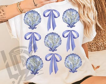 Seashell Bow Png, Coquette Bow Png, Beach Png, Summer Png for Shirt, Seashell Bow Shirt Png, Coquette Beach Shirt Png, Sublimation Png