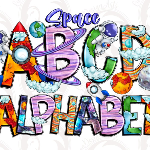 Space Alphabet Bundle Png, Space Png, Space Doodle Letters Png, Space Letters Png, Clip Art Letters Png, Sublimate Download, Astronaut Png