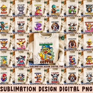 May include: A collection of 16 sublimation designs featuring various animals and humorous phrases. The designs are perfect for creating custom t-shirts, mugs, tote bags, and other personalized items.