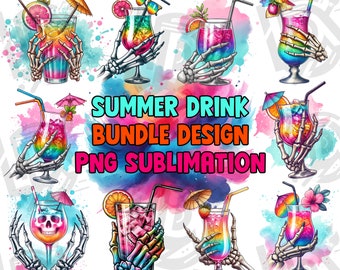 Tropical Summer Cocktail Drinks Bundle, Summer vibes png, Digital Download PNG, Summer skeleton png, Bundle png, Summer Cocktail Design png
