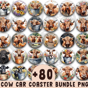 Pode incluir: Um conjunto de 24 imagens digitais com vacas Highland em várias poses e cenários. As imagens são perfeitas para criar porta-copos de carro personalizados. As imagens estão em formato PNG e são de alta resolução.