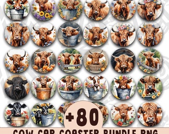 Cow Car Coaster Bundle Templates Design Bundle Cow PNG,  Car Coaster Bundle, Instant Digital Download, Western Sublimation, 85 cow bundle