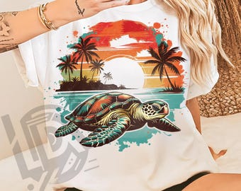 Sea Turtle Png, Summer Png, Beach Summer Png, Tropical Png, Retro Png, Sublimation Design, Summer Vibes Png, Turtle Png, Sun Png, Ocean Png