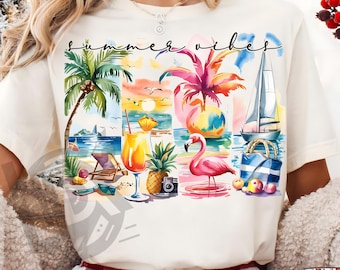Summer Vibes Png, Hello Summer Png, Sublimation Designs, Palm and Sun Png, Trendy Summer Designs, Summer Png, Beach Png, Flamingo Png