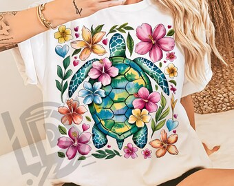 Sea Turtle Png, Summer Png, Beach Summer Png, Tropical Png, Sublimation Design, Summer Vibes Png, Flower Turtle Png, Sun Png, Ocean Png