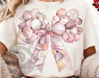 Seashell Bow Png, Coquette Bow Png, Beach Png, Summer Png for Shirt, Seashell Bow Shirt Png, Coquette Beach Shirt Png, Sublimation Png