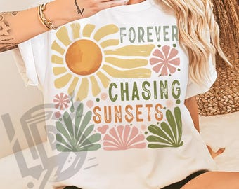 Für immer jagen Sonnenuntergänge Png, Strand Png, Retro Sommer Png, Retro Sonnenuntergänge Png, Sommer Png, trendige Sommer Png, Sublimationsentwürfe, Sommersonne