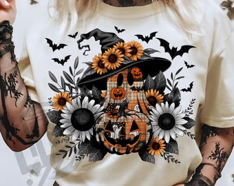 Patchwork Ghost Png, Spooky Ghost Png, Ghost With Black Witch Hat Png, Halloween Ghost Png, Spooky Season Png, Patchwork Halloween Png