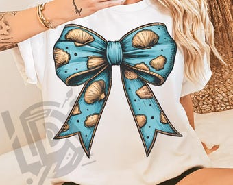 Seashell Bow Png, Coquette Bow Png, Beach Png, Summer Png for Shirt, Seashell Bow Shirt Png, Coquette Beach Shirt Png, Sublimation Png