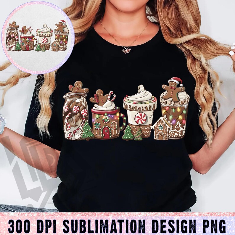 Pink Gingerbread Coffee PNG, Christmas Houses Peppermint Iced Latte
