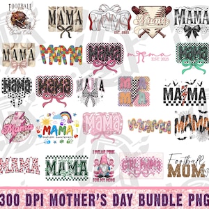 Pu&ograve; includere: Un download digitale di 20 design grafici a tema Festa della Mamma con la parola "Mama" in vari stili e colori. I design includono una variet&agrave; di temi come il calcio, il baseball, la consapevolezza dell'autismo e gli gnomi. I design sono a 300 DPI e sono perfetti per creare t-shirt, tazze, borse a tracolla e altri lavoretti.