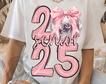 Senior Class Of 2025 Disco Ball Png, Pink Bow Png, Senior 2025 Png, Class of 2025 Png, Graduation 2025 Png, High School Png, Coquette Bow