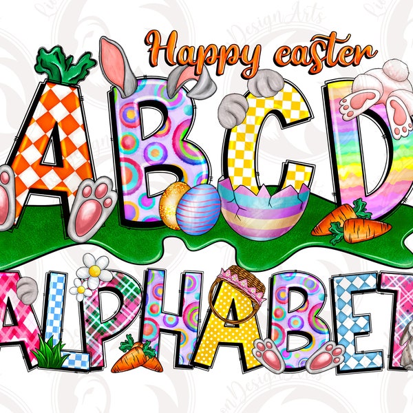 Easter Doodle Alphabet Bundle, Easter PNG Letters, Sublimation Design, Easter Day Png, Bunny Alphabet, Easter Font, Bunny,Digital Download