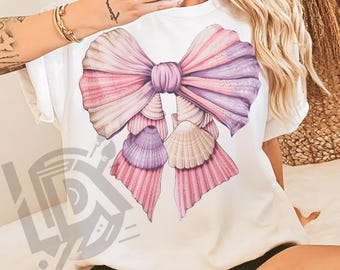 Seashell Bow Png, Coquette Bow Png, Beach Png, Summer Png for Shirt, Seashell Bow Shirt Png, Coquette Beach Shirt Png, Sublimation Png