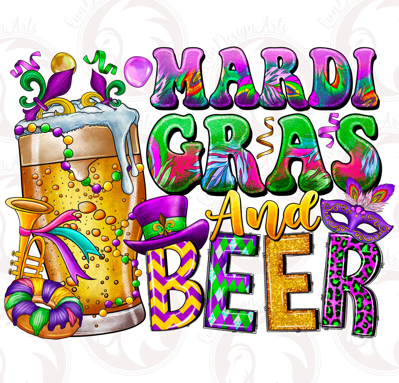 Mardi Gras and Beer Png, Sublimation Design Download, Happy Mardi Gras