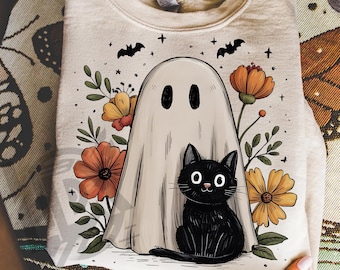 Halloween Fall Ghost Png, Ghost Flower Png, Ghost Cat Png, Halloween Png, Autumn Vibes Png, Spooky Season Png, Fall Ghost Png, Halloween Cat