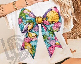 Muschel Bogen Png, Kokette Schleife Png, Strand Png, Sommer Png für Hemd, Muschel Bogen Hemd Png, Kokette Strand Hemd Png, Sublimation Png