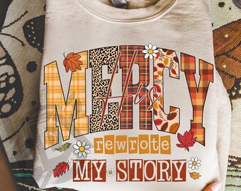 His Mercy Rewrote My Story Png, Retro Fall Christian Png, Bible Verse