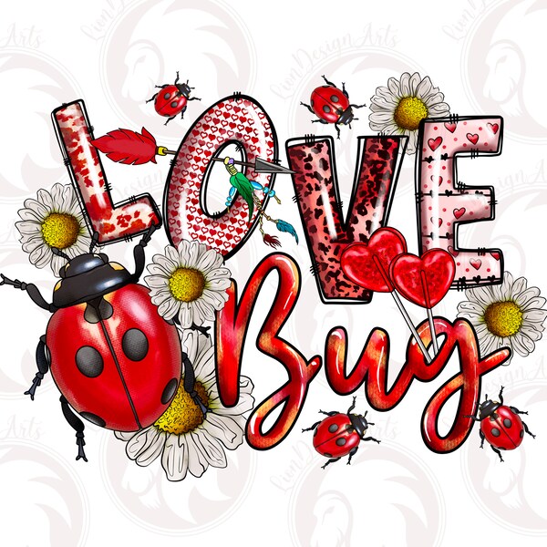 Love Bug Png, Sublimation Design Download, Valentine's Day Png, Valentines Bug Png, Hand Drawn Bug Png, Sublimate Download, Ladybird Png