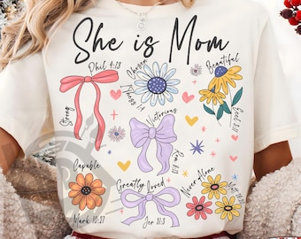 Sie ist Mama Kokette Png, christliche Mama Png, Boho Blumenmama Png, Mama Png, Muttertagsgeschenk Png, Wildblumen Mama Png, Bibelvers Png