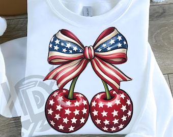 Retro America Coquette Png, Cherry Coquette Bow Png, Trendy America Png, 4th of July Png, Memorial Day Png, Girly USA Png, Retro Shirt Png