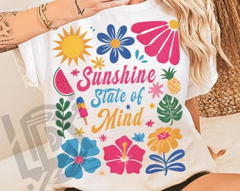 Sunshine State Of Mind Png ,Beach Png, Retro Flowers Summer Png, Sublimation, Trendy Summer Png, Sunshine Png, Preppy Summer Design Png