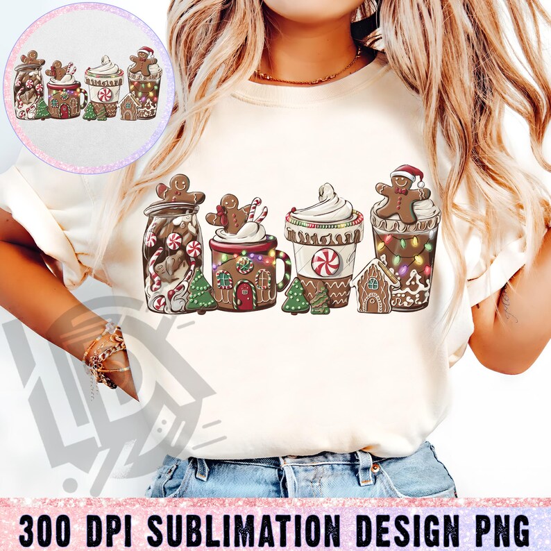 Pink Gingerbread Coffee PNG, Christmas Houses Peppermint Iced Latte