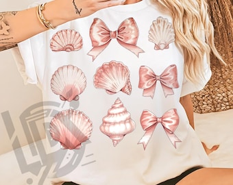 Seashell Bow Png, Coquette Bow Png, Beach Png, Summer Png for Shirt, Seashell Bow Shirt Png, Coquette Beach Shirt Png, Sublimation Png