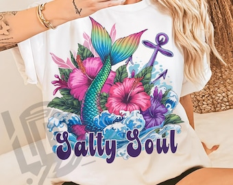Salty Soul Mermaid Png, Retro Summer Png, Summer Shirt Design, Summer Png, Coquette Png, Beach Png, Sublimation Design, Anchor Shirt Design