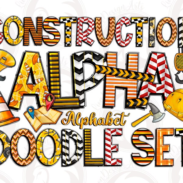 Construction Alphabet Png, Construction Doodle Letters Png, Construction Letters Png, Sublimate Designs Download, Construction Worker Png