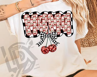 Cherry Bow Coquette Mama Png, Mom Png, Sublimation Design, Mother's Day png, Cherry Png, Mama Png, Pink Bow Png, Mama Checkered Png