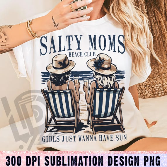 Salty Moms Png, Coastal Beach Png, Sublimation Design, Seashell Png, Beach Club Png, Retro Summer Design, Summer Vibes Png, Sun Lounger Png