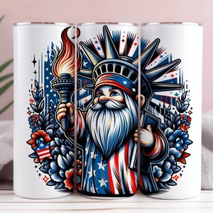 4th Of July Gnome png, 20 oz Skinny Tumbler, Sublimation PNG, Red and White Gnome, American Gnome Tumbler Wrap, 4th Of July Tumbler png