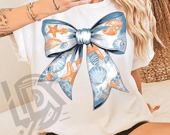 Seashell Bow Png, Coquette Bow Png, Beach Png, Summer Png for Shirt, Seashell Bow Shirt Png, Coquette Beach Shirt Png, Sublimation Png