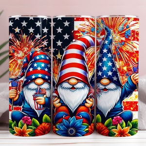 4th Of July Gnomes png, 20 oz Skinny Tumbler, Sublimation PNG, Red and White Gnome, American Gnome Tumbler Wrap, 4th Of July Tumbler png
