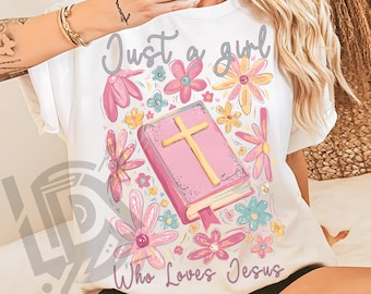 Just a Girl Png, Who Loves Jesus Png, Christian Png, Boho Floral Mama Png, Mom Png, Mother’s Day Gift Png, Wildflower Mama Png, Bible Png
