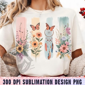 Boho Wildflowers Png, Boho Flowers Png, Dreamcatcher Png, Sublimation Designs, Butterfly Floral Shirt Png, Butterfly Png, Western Shirt Png