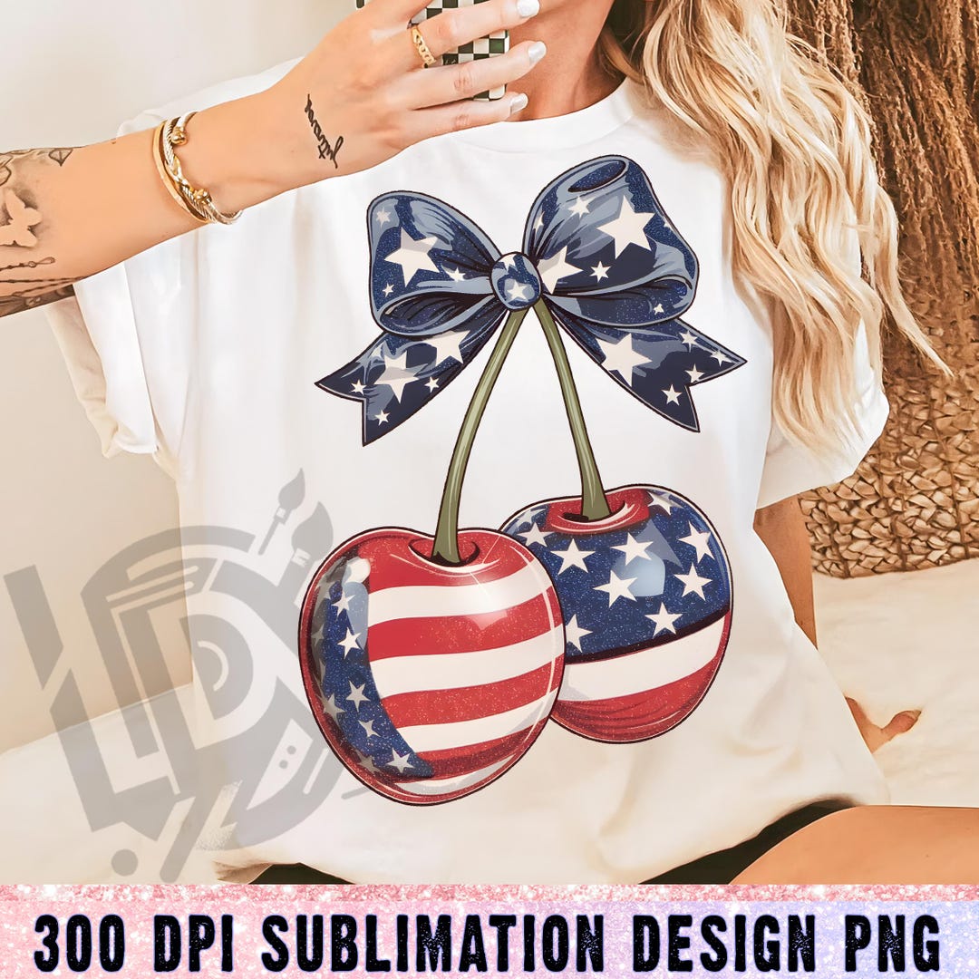 Retro America Coquette Png, Cherry Coquette Bow Png, Trendy America Png ...