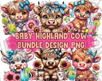Collezione di clipart di mucche estive delle Highlands, clipart PNG da spiaggia, clipart estive, pacchetto di clipart di mucche estive, pacchetto di mucche delle Highlands, uso commerciale