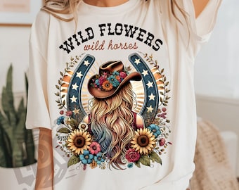 Wild flowers Wild Horses PNG, Western Boho PNG, Wild Png, Country Music PNG, Western Wild Horses, Horses Png Clipart, Western Cowgirl Png