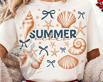 Summer Vibes Png, Seashell Bow Png, Coquette Bow Png, Beach Png, Seashell Bow Shirt Png, Coquette Beach Shirt Png, Sublimation Designs