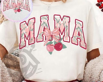 Cherry Bow Coquette Mama Png, Mom Png, Sublimation Design, Mother's Day png, Cherry Png, Mama Png, Pink Bow Png, Retro Mama Shirt Png